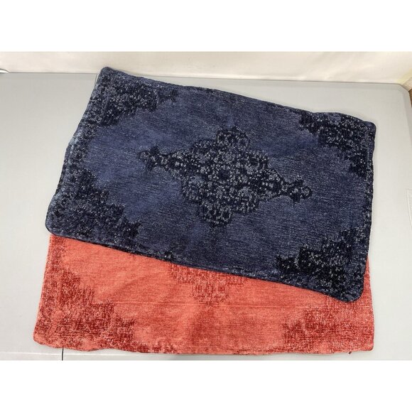 2 Pottery Barn Maddie Medallion Textured Lumbar Heavy Pillow Cover Blue Red - Picture 1 of 7